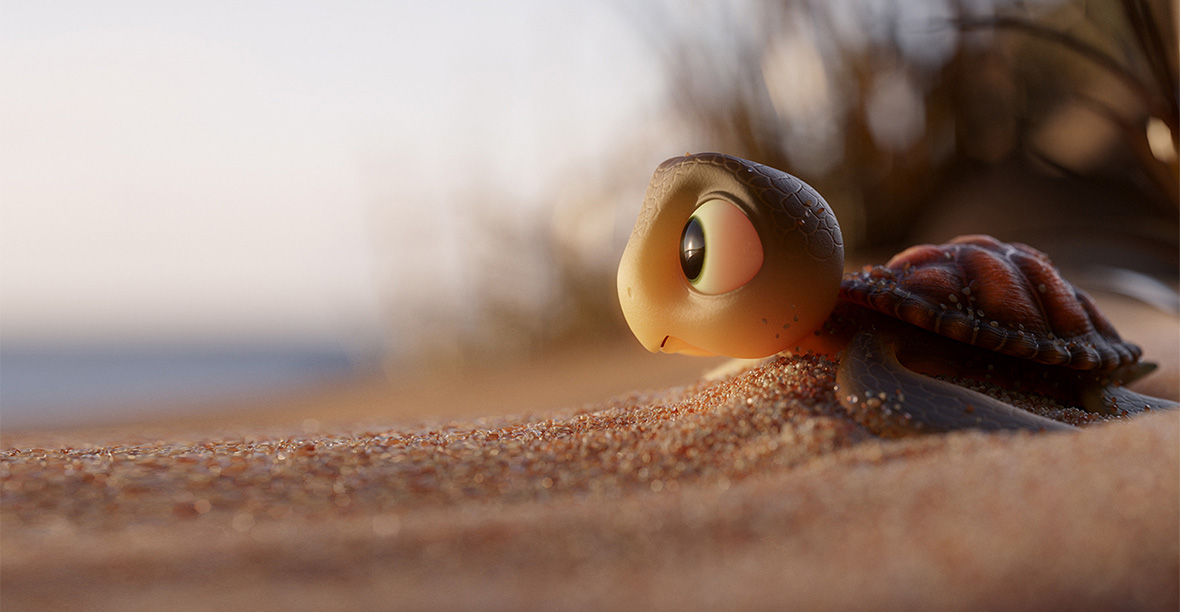 small cg image of a turtle on sand